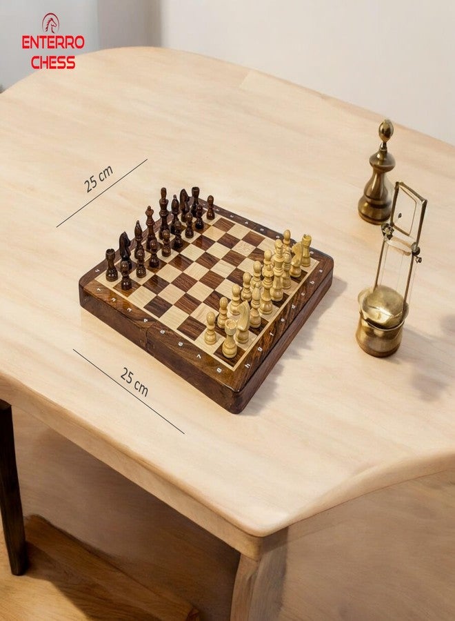 ENTERRO Wooden Chess Board Set 10" x 10" with NOTATIONS - Foldable Magnetic Wooden Chess Set with 2 Extra Queens - Image 4
